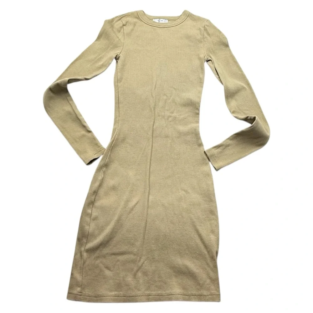 All Things Golden Ribbed Long Sleeve Bodycon Mini Dress XS Beige Neutral Bundle - Picture 9 of 11